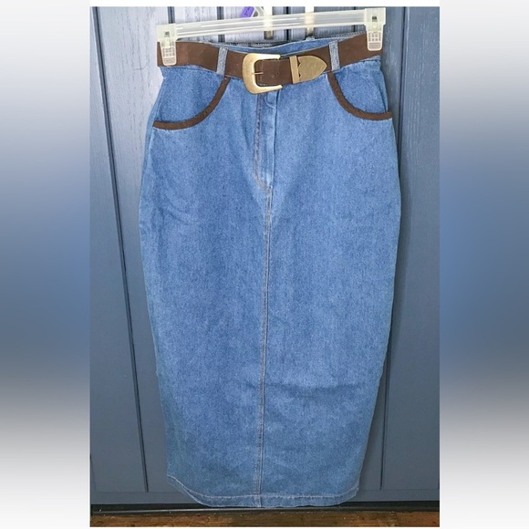 Vintage Denim Long Jean Skirt XS S Rockabilly Country Western Coastal Cowgirl - Picture 1 of 6